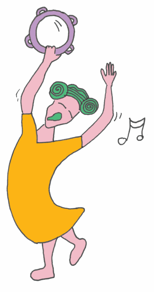 dessin d'une danseuse qui tient un tambourin